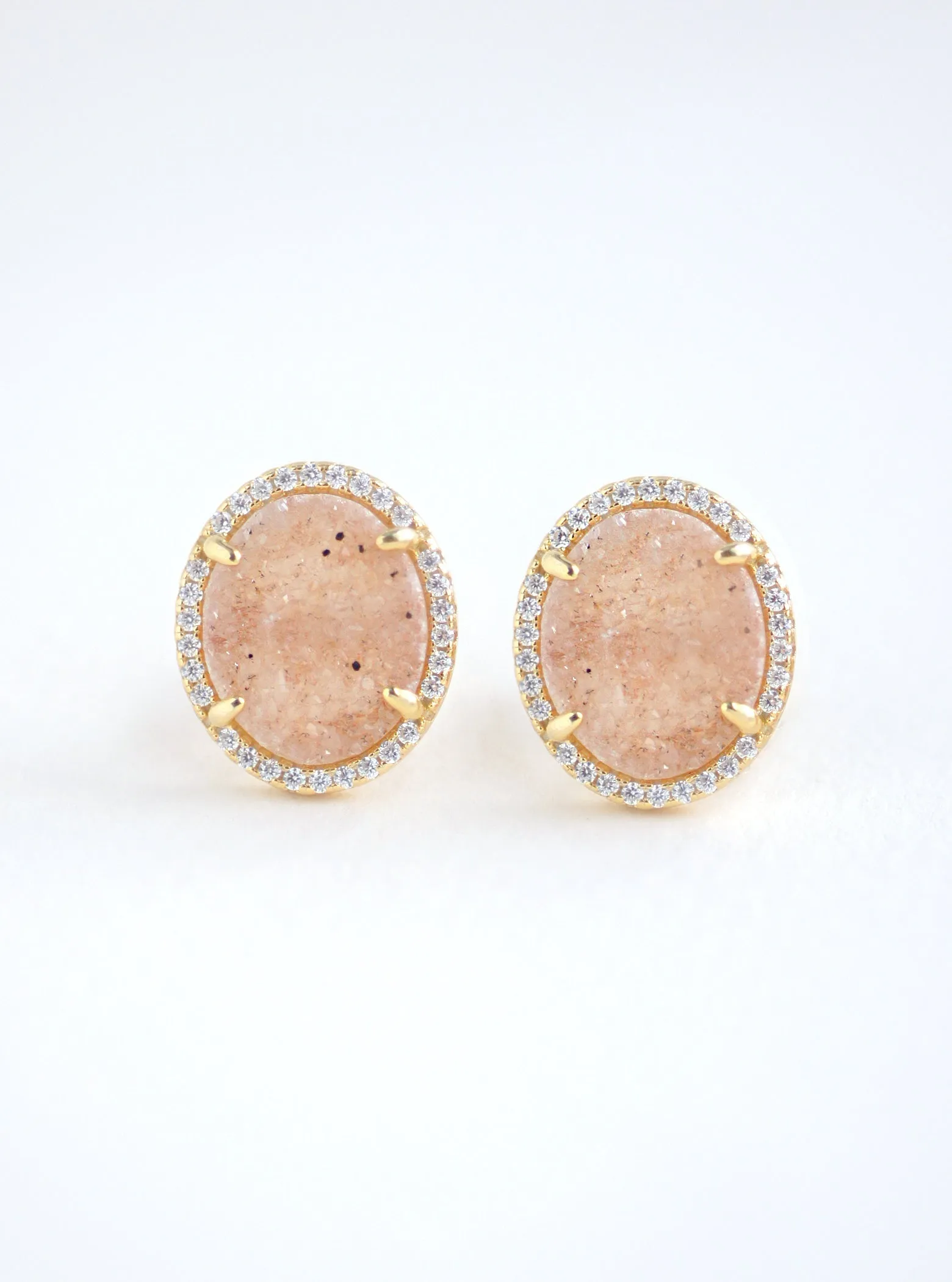 Glitter Druzy Oval Stud Earrings