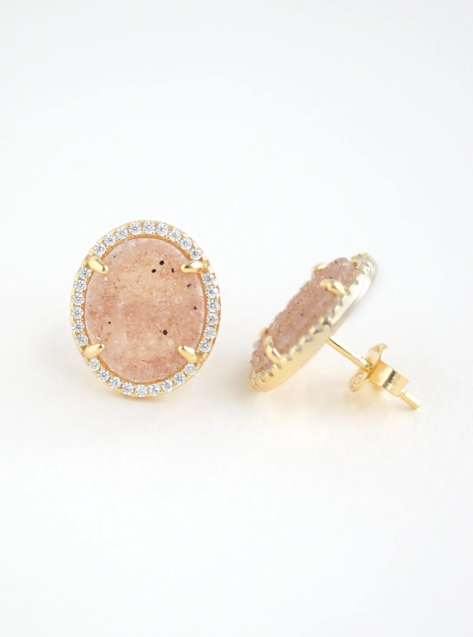 Glitter Druzy Oval Stud Earrings