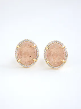 Glitter Druzy Oval Stud Earrings