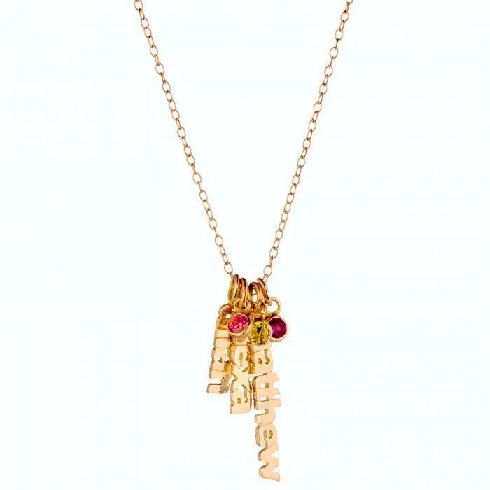 Gold Vertical Name Birthstone Necklace