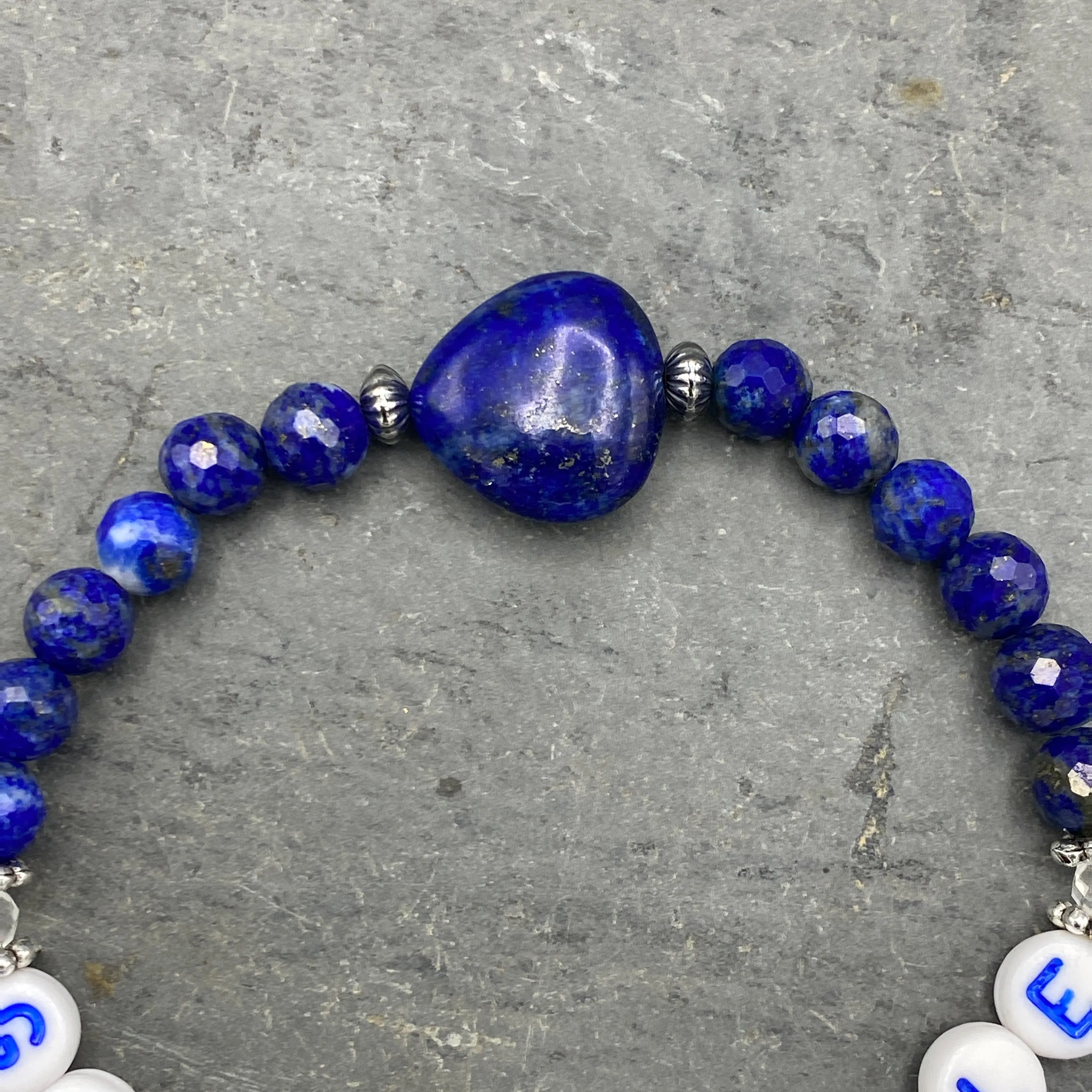 “Good Trouble” Lapis Lazuli, Sterling Silver, & White Topaz Stretch Bracelet