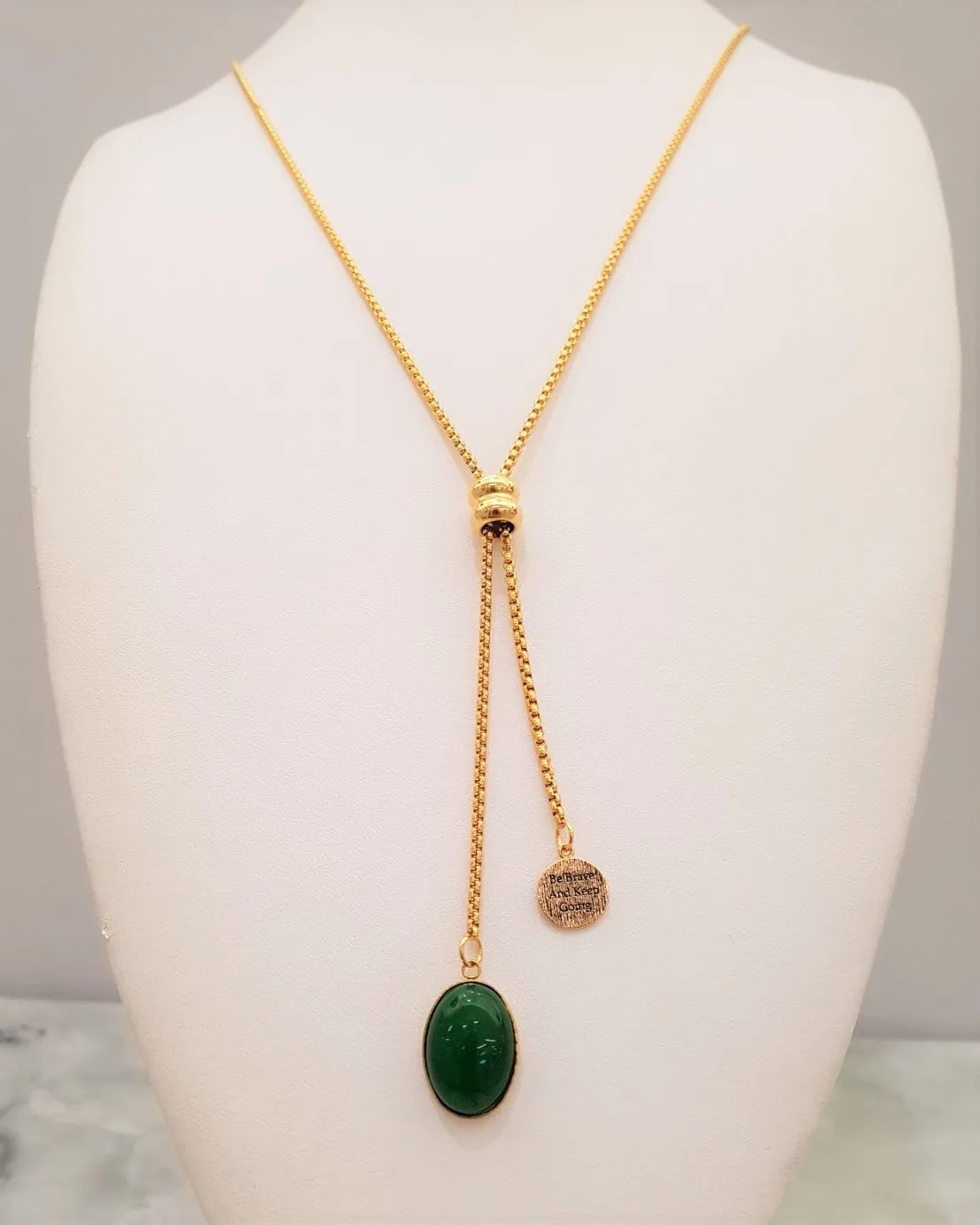 Green Jade Be Brave Affirmation Slider Necklace