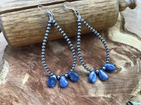 Handcrafted Kyanite and Navajo Pearl Sterling Silver Earrings - Artisan Jewelry