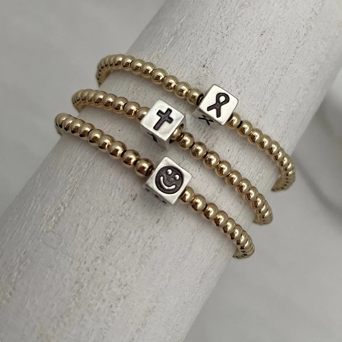 Have Faith Floating Charm Bead Bracelet Gold Fill