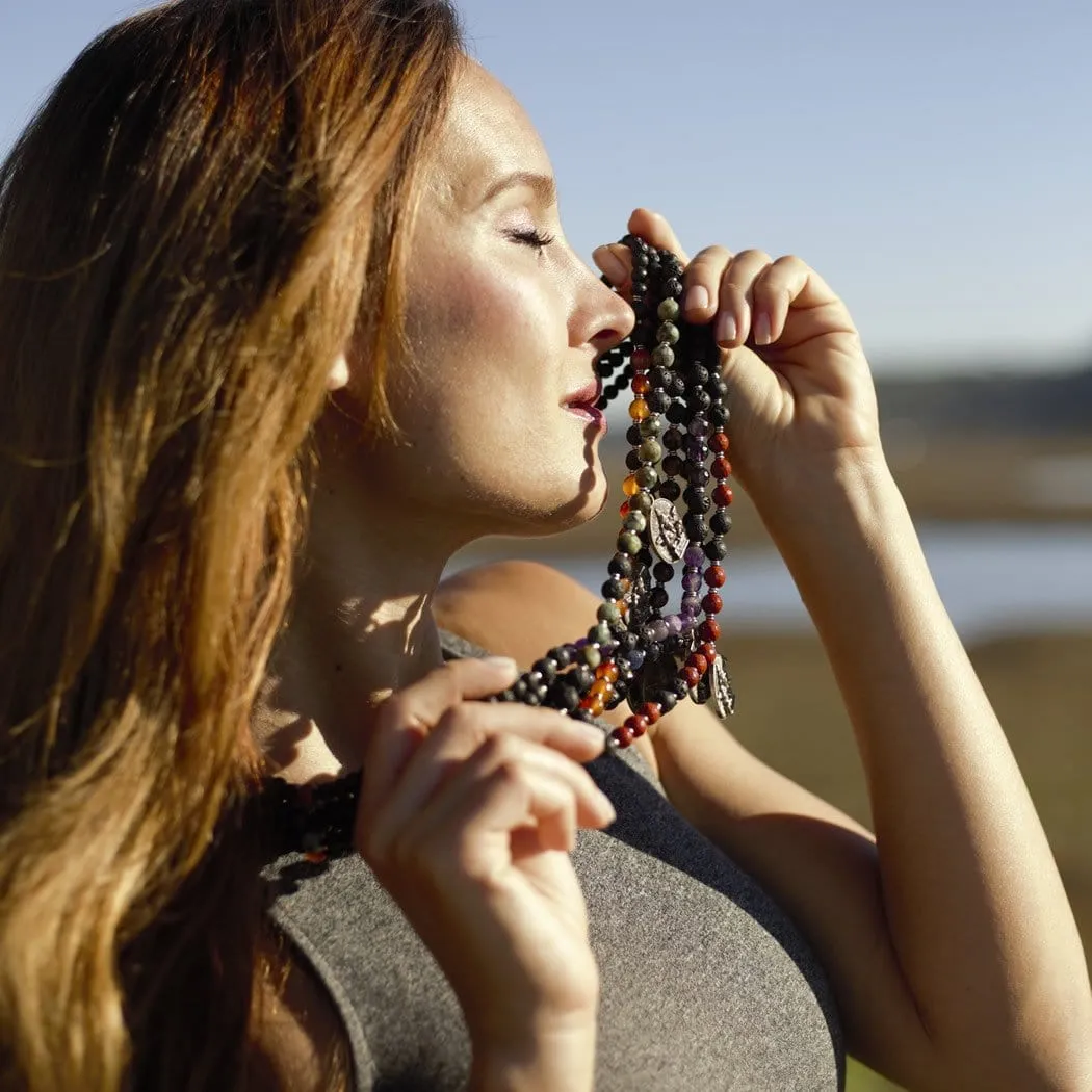 Heart Chakra Aromatherapy Lava Rock Mala Necklace with Ganesh Pendant