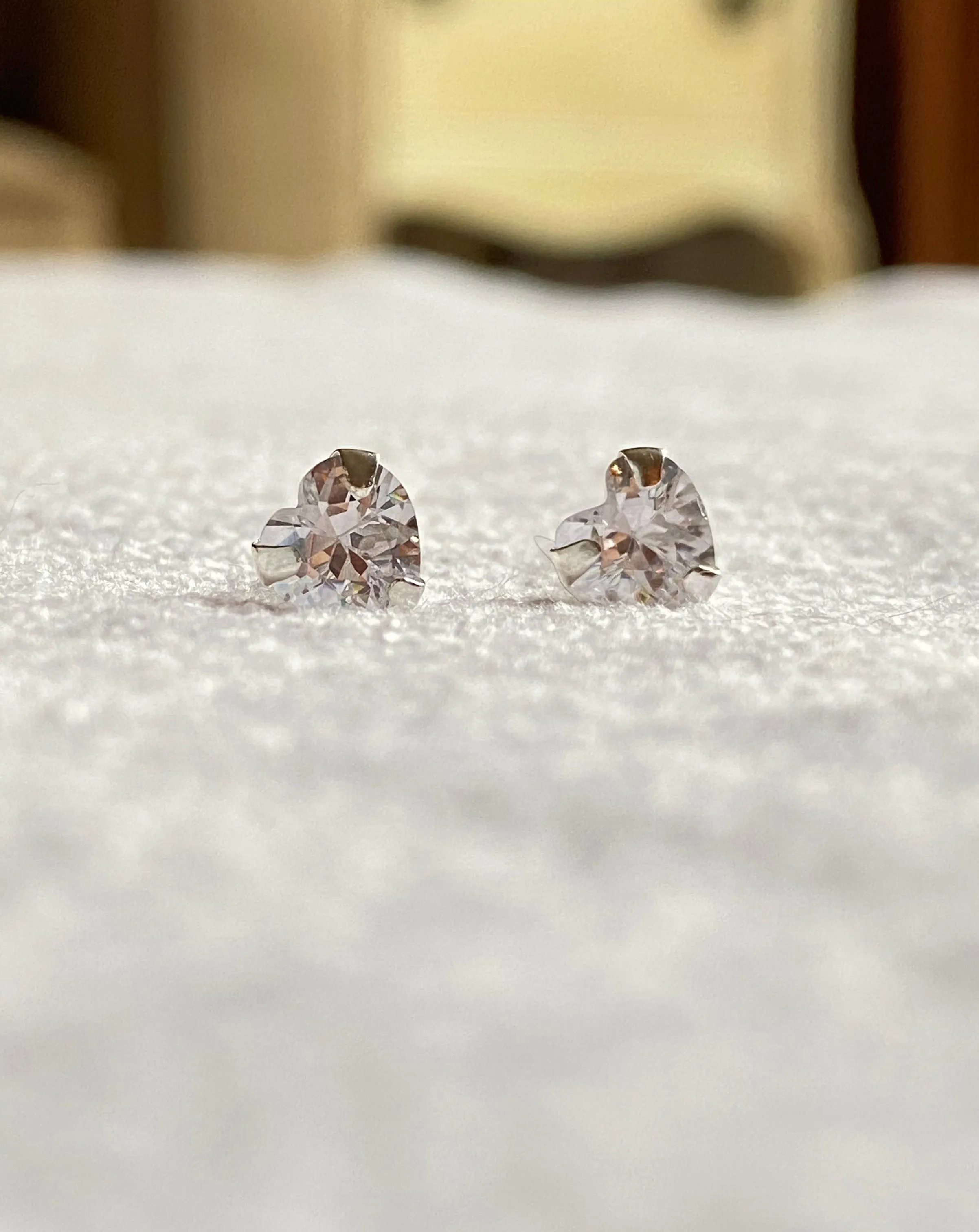 Heart Diamond Stud Sterling Silver Earrings