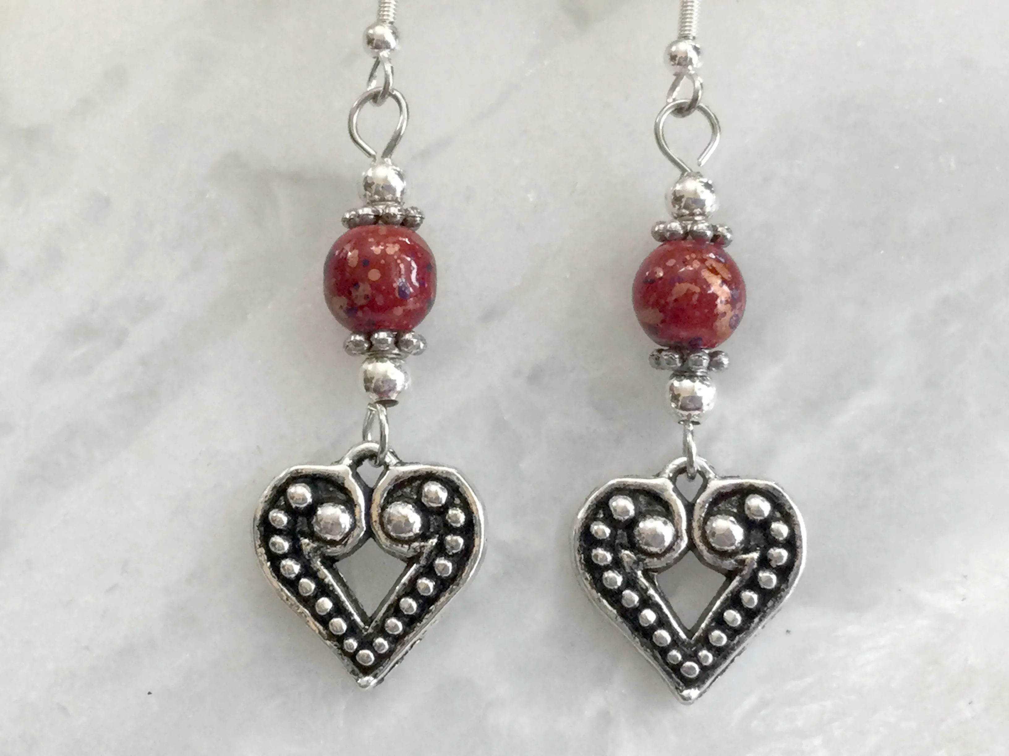 Heart Earrings with Glass Beads