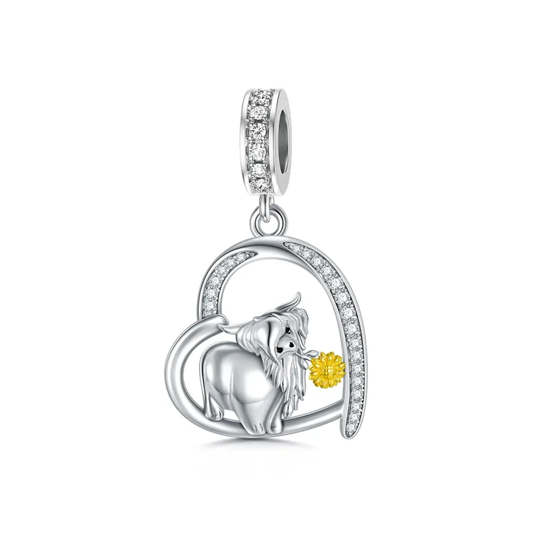 Highland Cow Charm Sterling Silver Cow Beads for Bracelet Highland Cow Jewelry Gifts for Women Girls