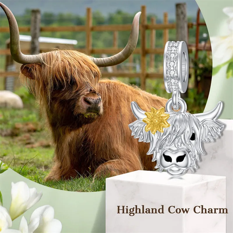 Highland Cow Charm Sterling Silver Cow Beads for Bracelet Highland Cow Jewelry Gifts for Women Girls