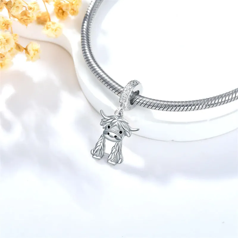 Highland Cow Charm Sterling Silver Cow Beads for Bracelet Highland Cow Jewelry Gifts for Women Girls