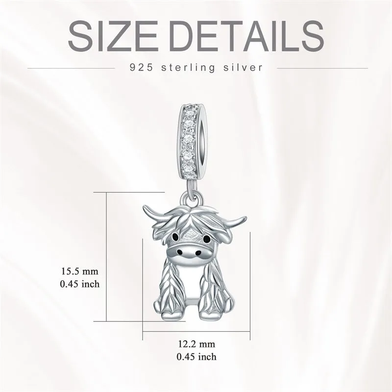 Highland Cow Charm Sterling Silver Cow Beads for Bracelet Highland Cow Jewelry Gifts for Women Girls