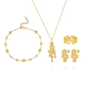 Honeycomb With Honey Ring Earrings Necklaces Bracelet Jewelry Sets designed by LifeWithMaK