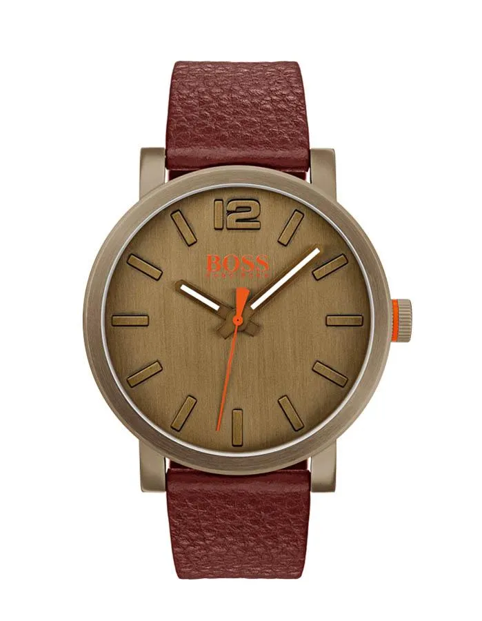 Hugo Boss Mens Bilbao Dress Watch -Bronze Tone - Brown Leather Strap