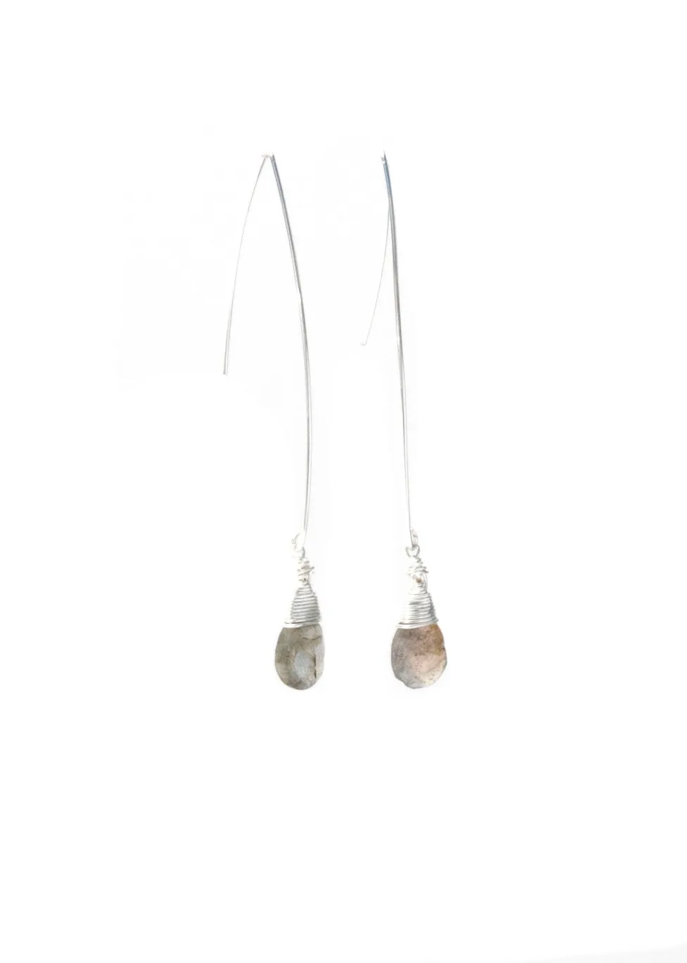 Jill Long Wire Drop Earrings in Labradorite