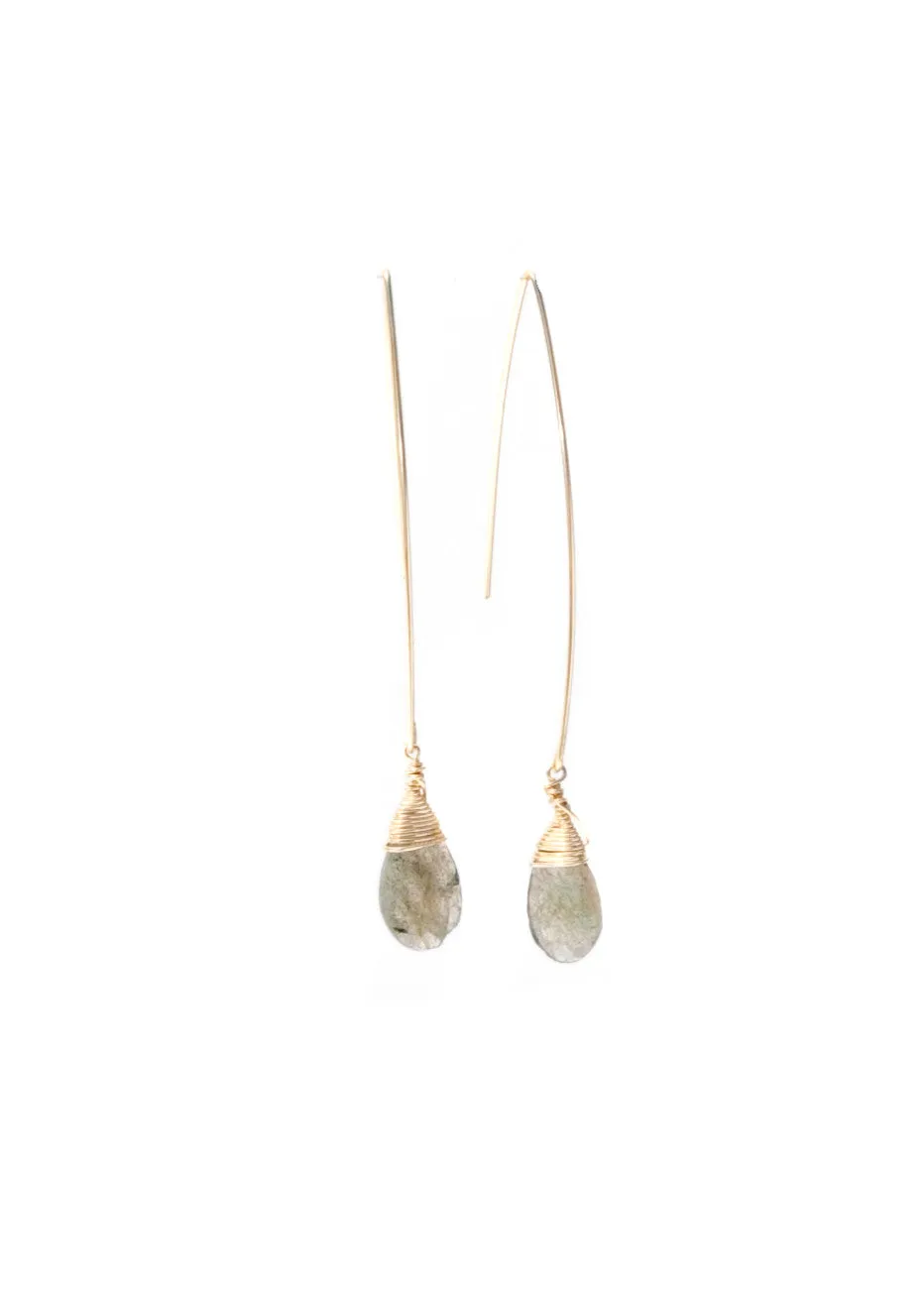 Jill Long Wire Drop Earrings in Labradorite