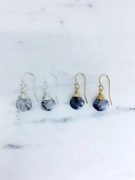 Jill Short Drop Earrings in Black Rutilated Quartz