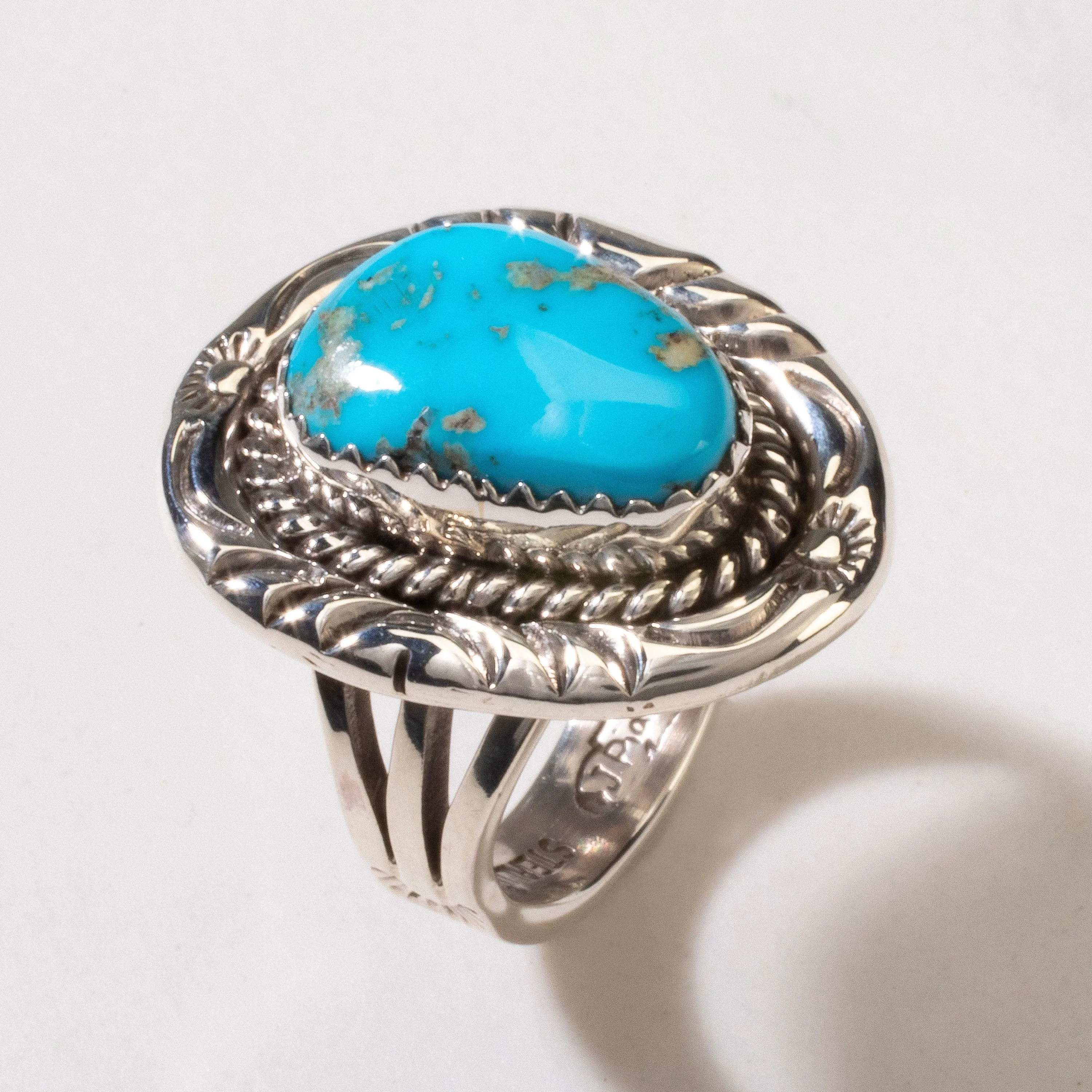 Joe Piaso Jr. Sleeping Beauty Turquoise Navajo USA Native American Made 925 Sterling Silver Ring