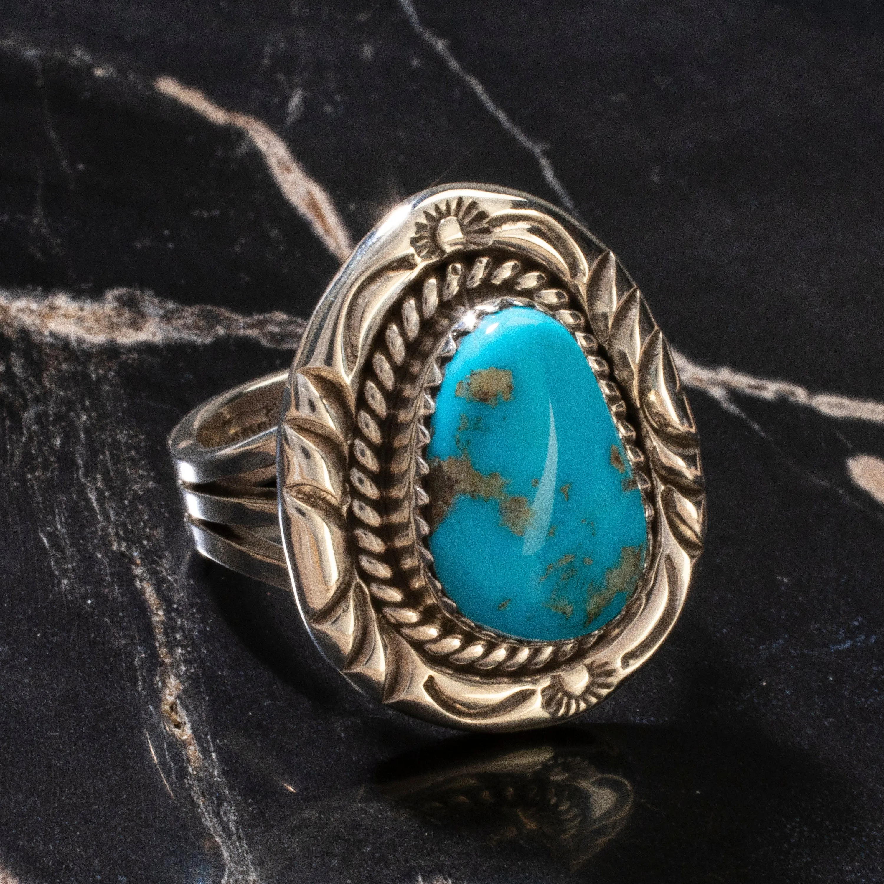 Joe Piaso Jr. Sleeping Beauty Turquoise Navajo USA Native American Made 925 Sterling Silver Ring