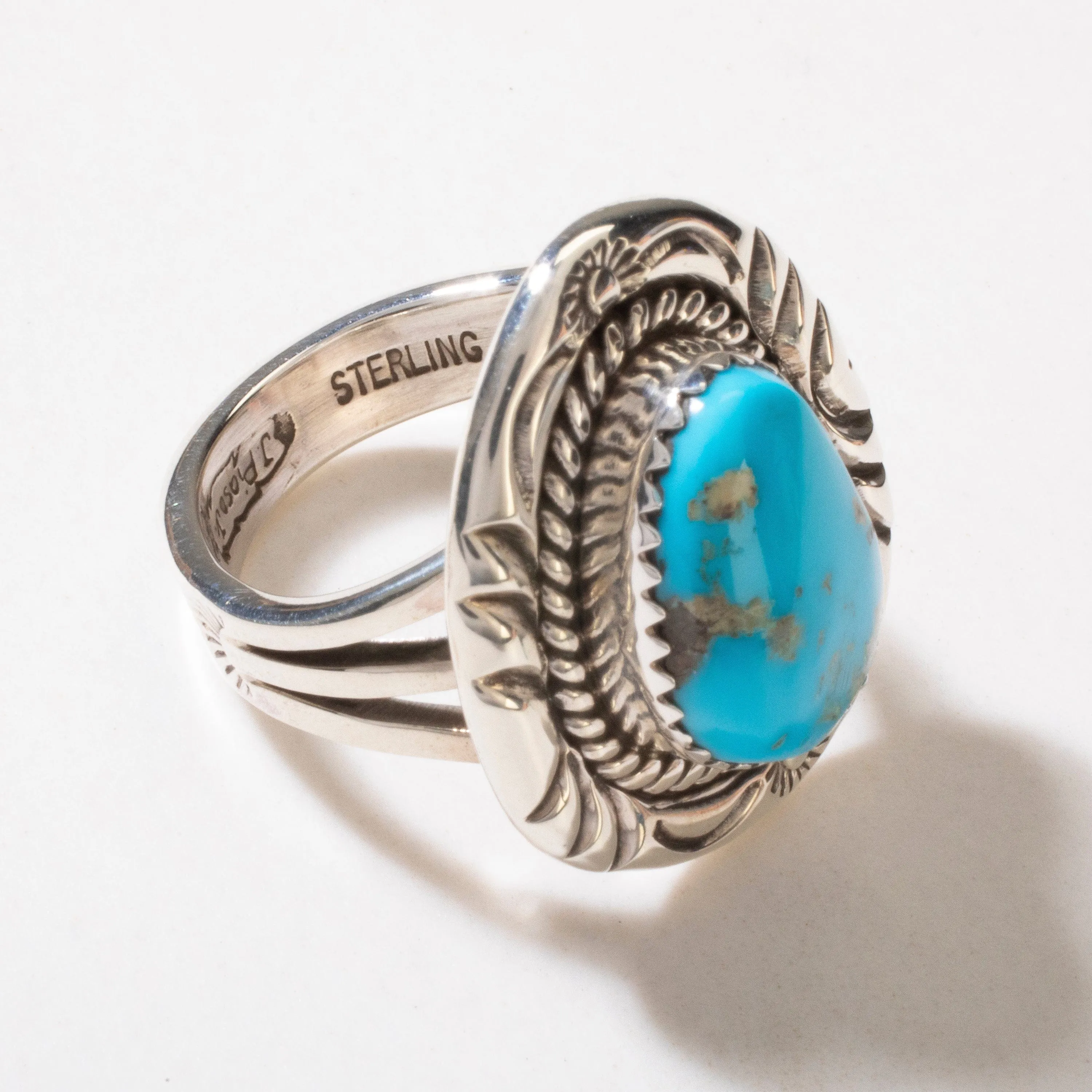 Joe Piaso Jr. Sleeping Beauty Turquoise Navajo USA Native American Made 925 Sterling Silver Ring