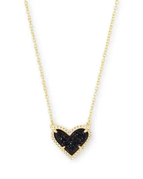 Kendra Scott Ari Heart Pendant Necklace in Black Drusy and Gold Plated