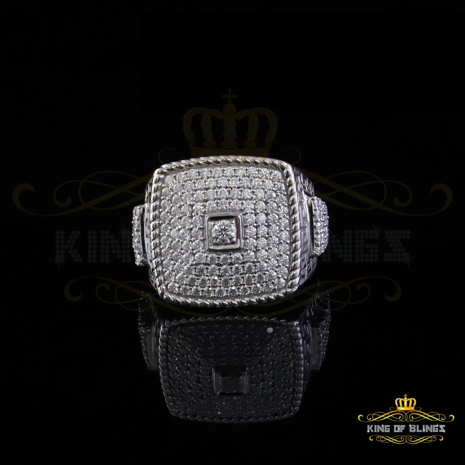 King of Bling's Men's/Womens 925 Silver White 3.00ct VVS 'D' Square Moissanite Rings Size 10