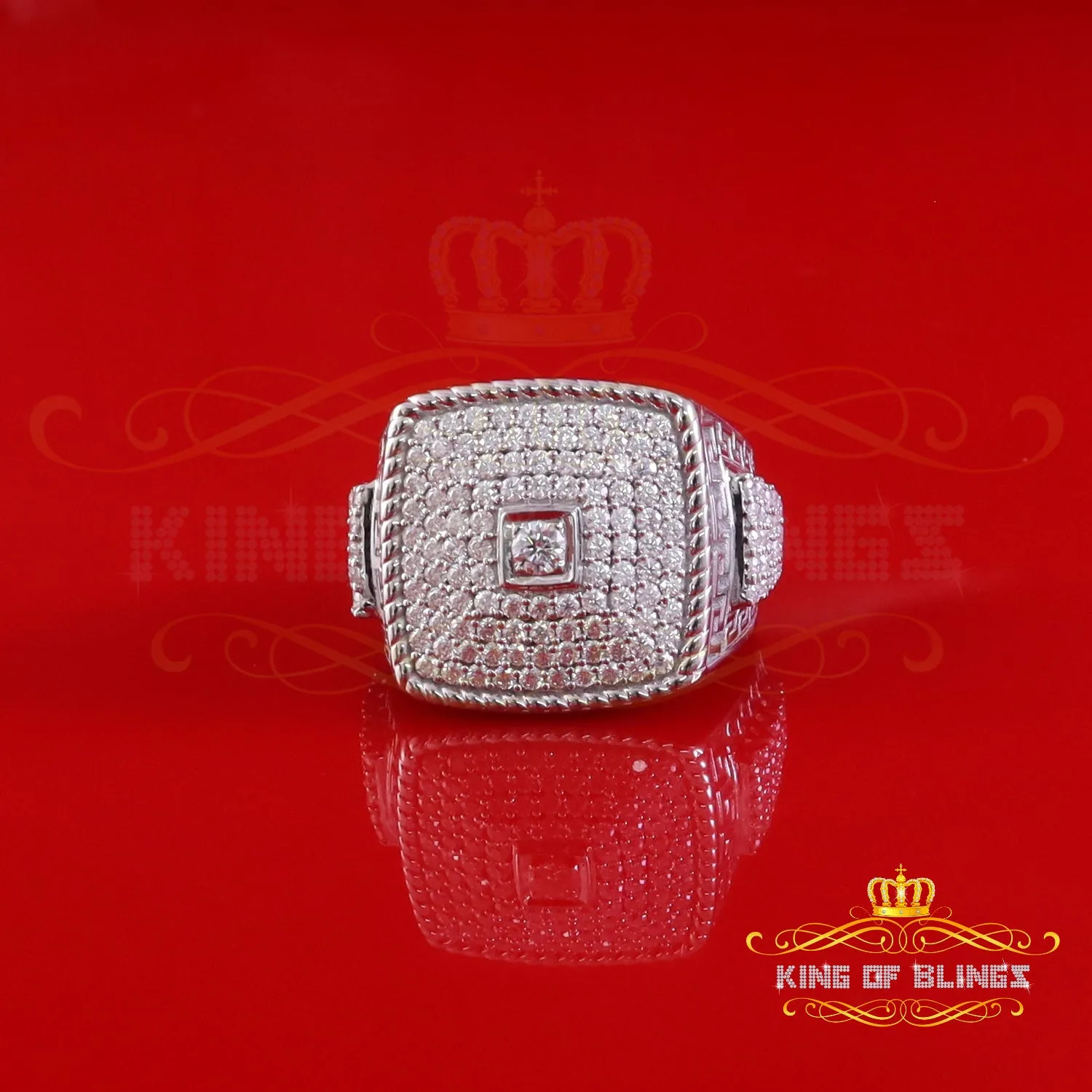 King of Bling's Men's/Womens 925 Silver White 3.00ct VVS 'D' Square Moissanite Rings Size 10