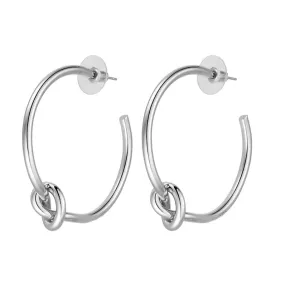 Knot Stud Hoop Earrings Silver