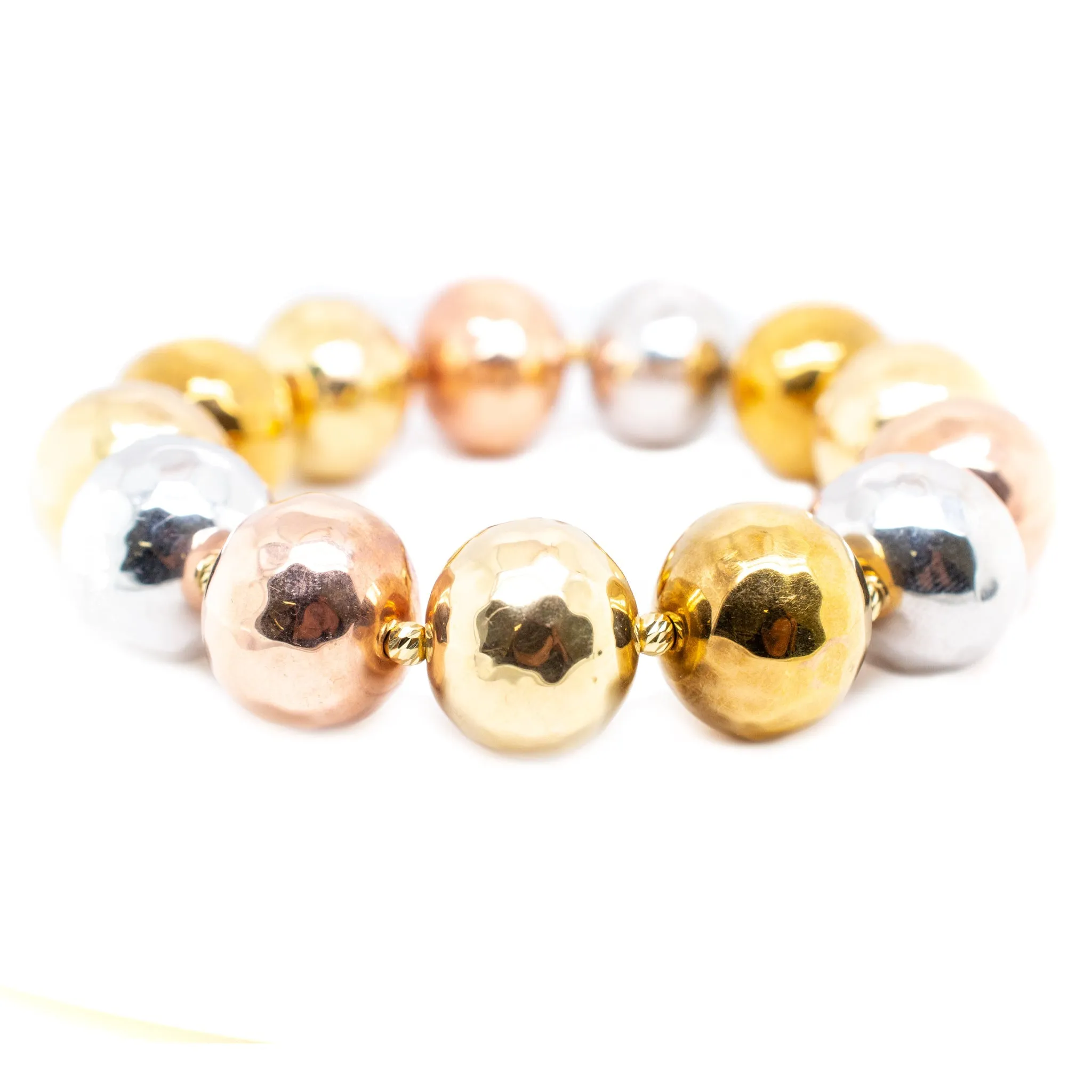 Ladies 18K Gold Tricolor White Yellow Rose Bead Ball Bracelet