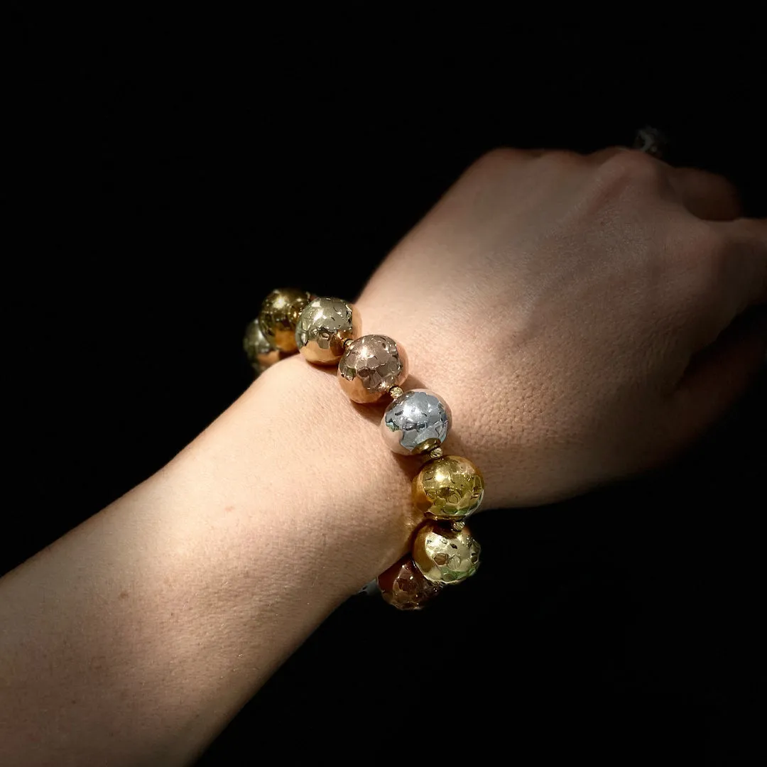 Ladies 18K Gold Tricolor White Yellow Rose Bead Ball Bracelet