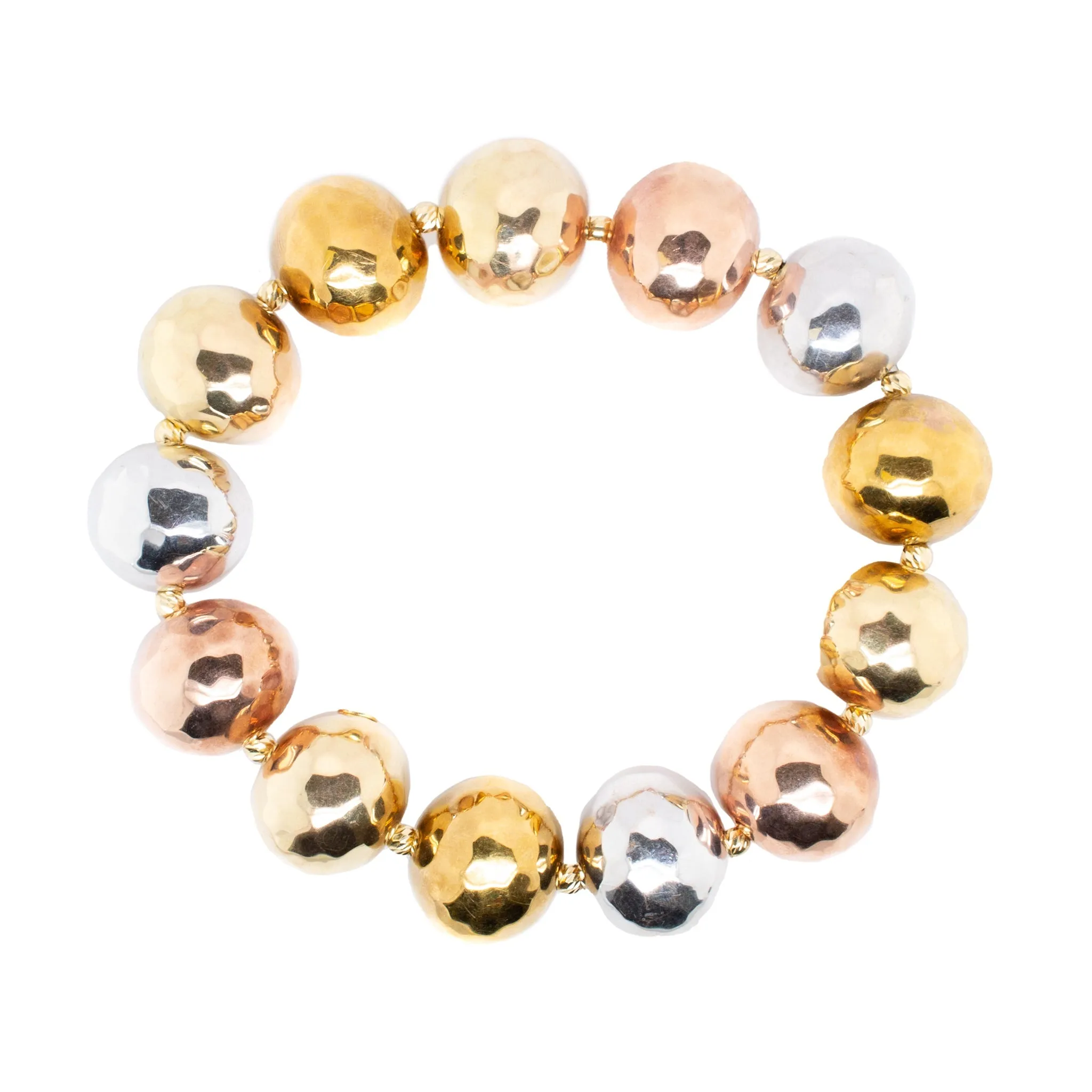 Ladies 18K Gold Tricolor White Yellow Rose Bead Ball Bracelet