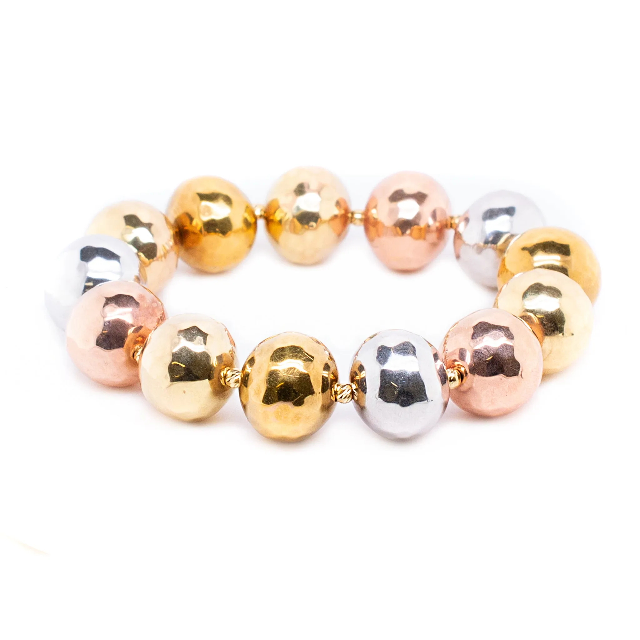 Ladies 18K Gold Tricolor White Yellow Rose Bead Ball Bracelet