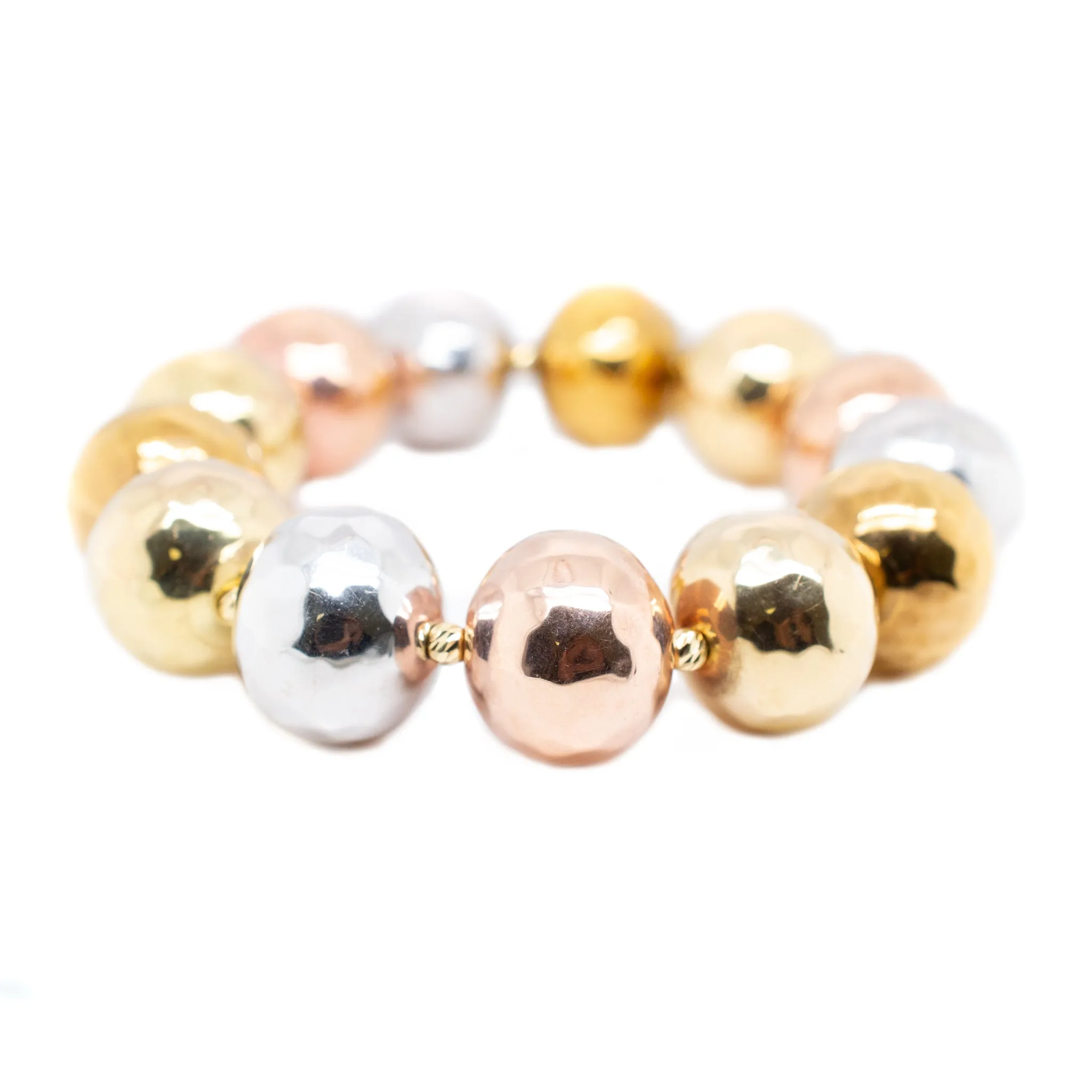 Ladies 18K Gold Tricolor White Yellow Rose Bead Ball Bracelet