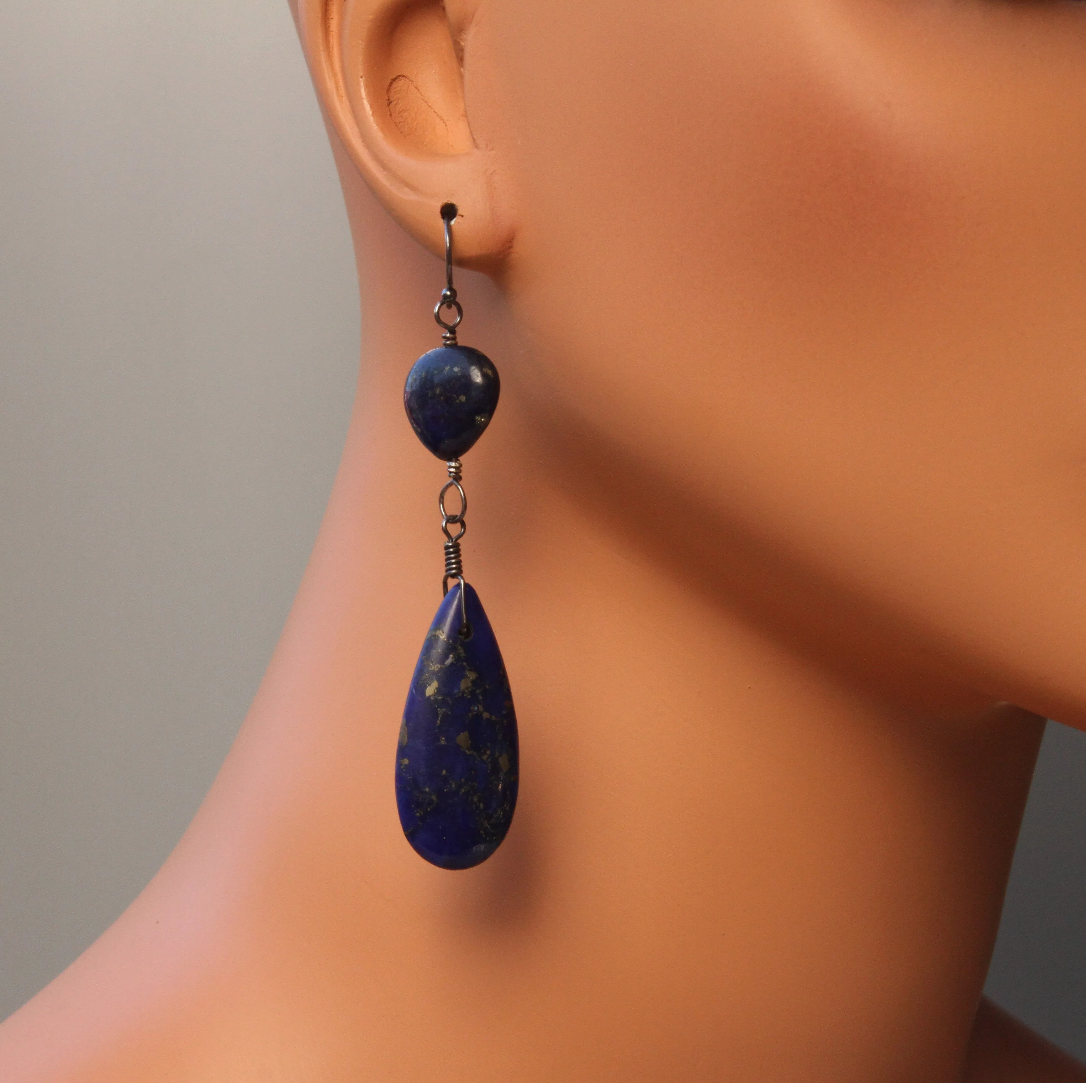 Lapis Lazuli gemstone Long Drop Earrings