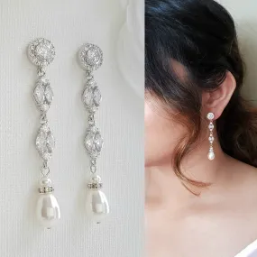 Long Pearl Drop Earrings-Hayley