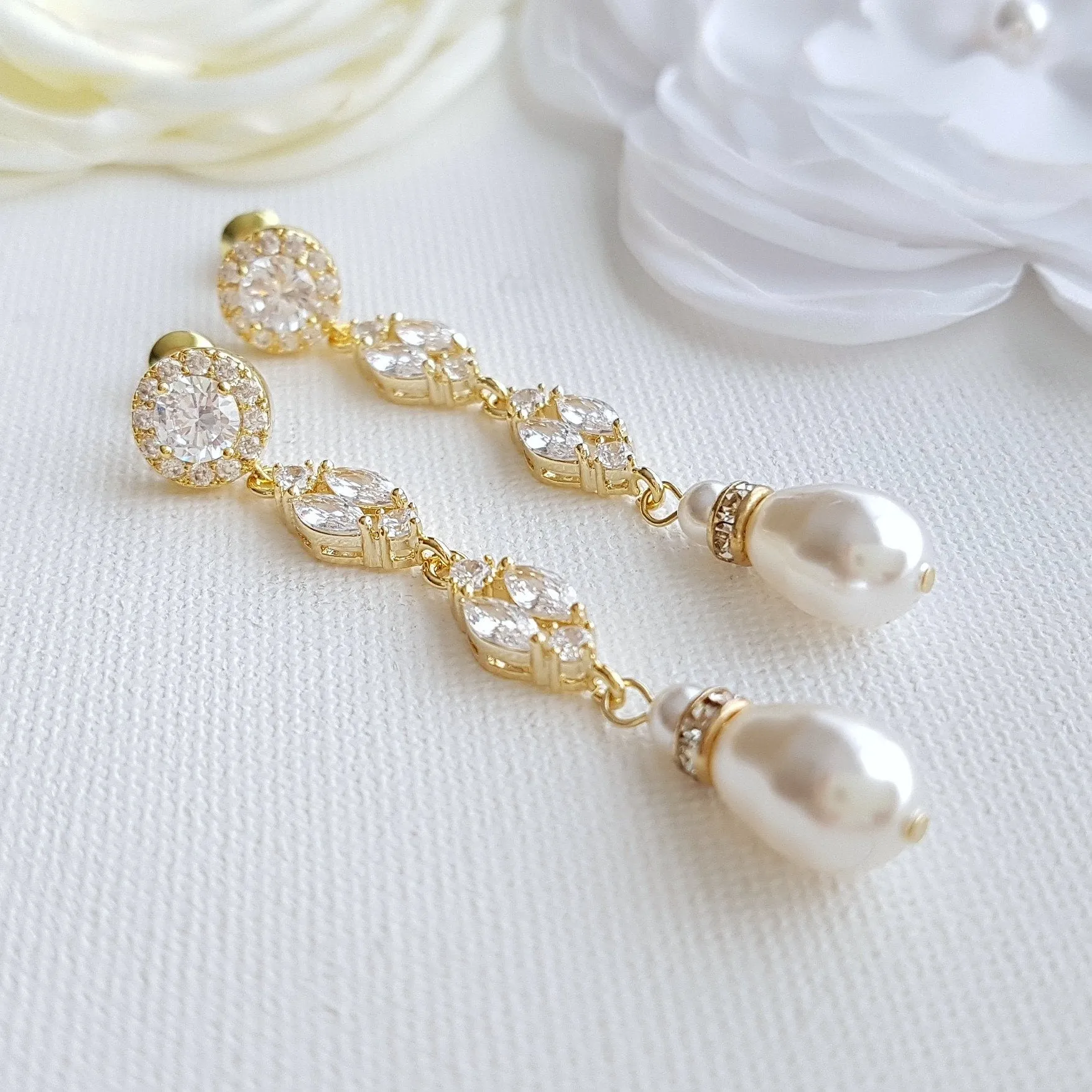 Long Pearl Drop Earrings-Hayley