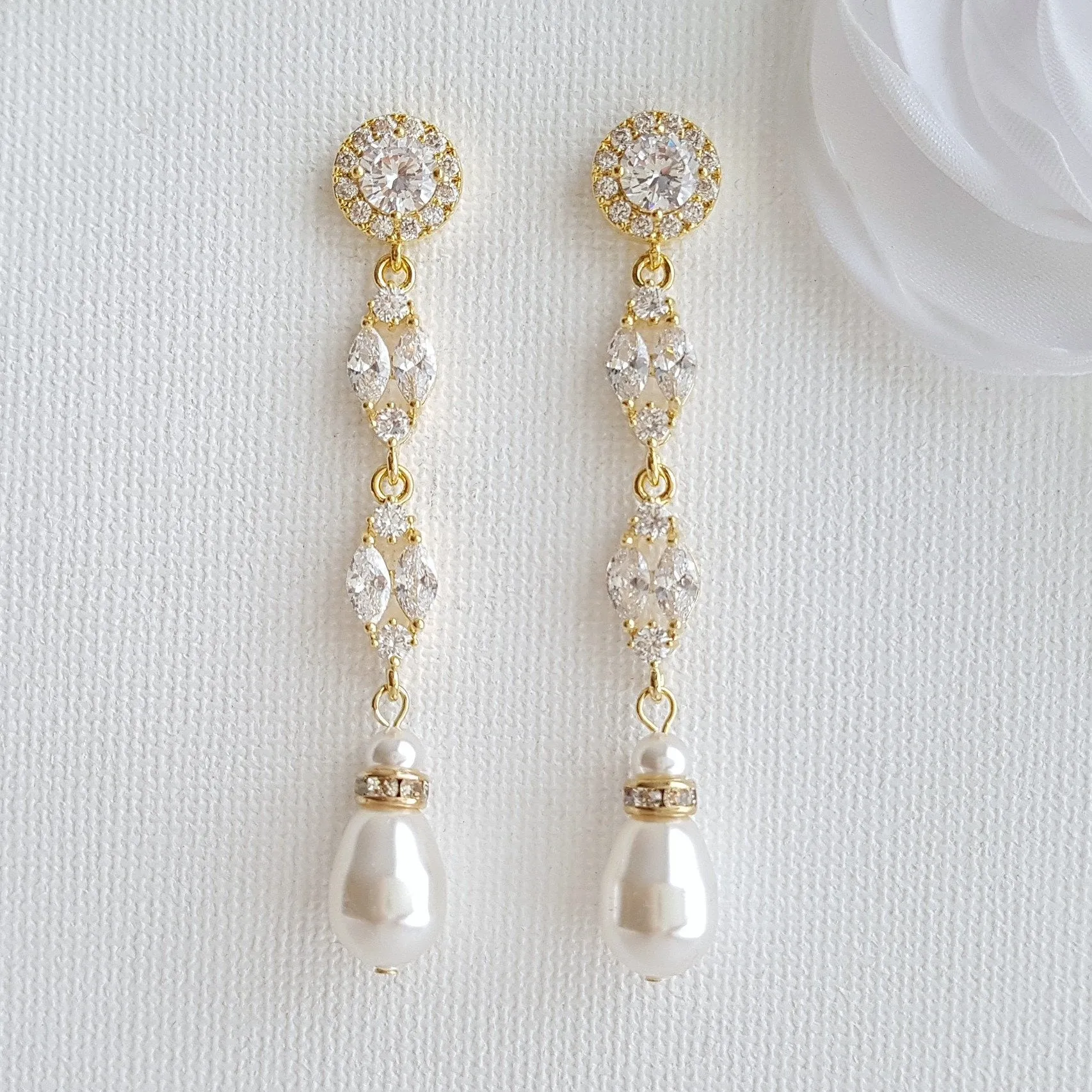 Long Pearl Drop Earrings-Hayley