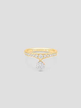 Lucia Yellow Gold White Diamond Cushion Cluster Taj Ring