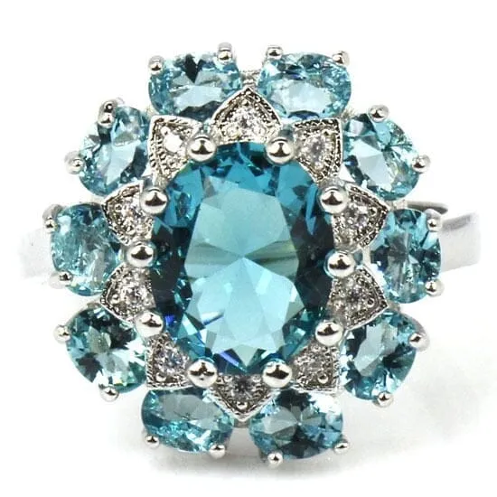 Luxury Jewelry Oval Cut Light Blue Zircon Bridal Ring