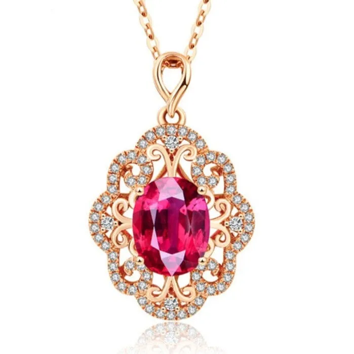 Luxury Ruby Gemstone Rose Gold Necklace - 925 Sterling Silver