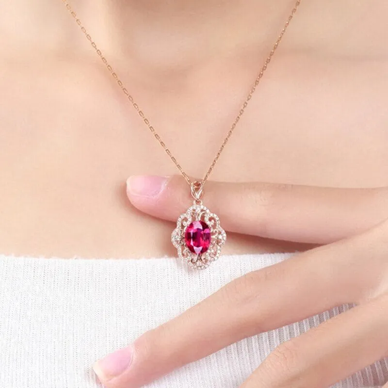 Luxury Ruby Gemstone Rose Gold Necklace - 925 Sterling Silver