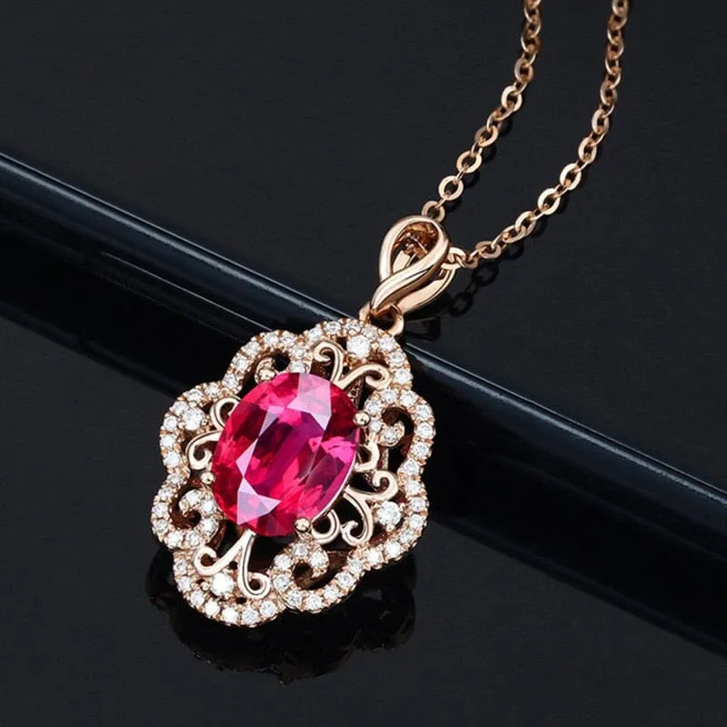 Luxury Ruby Gemstone Rose Gold Necklace - 925 Sterling Silver