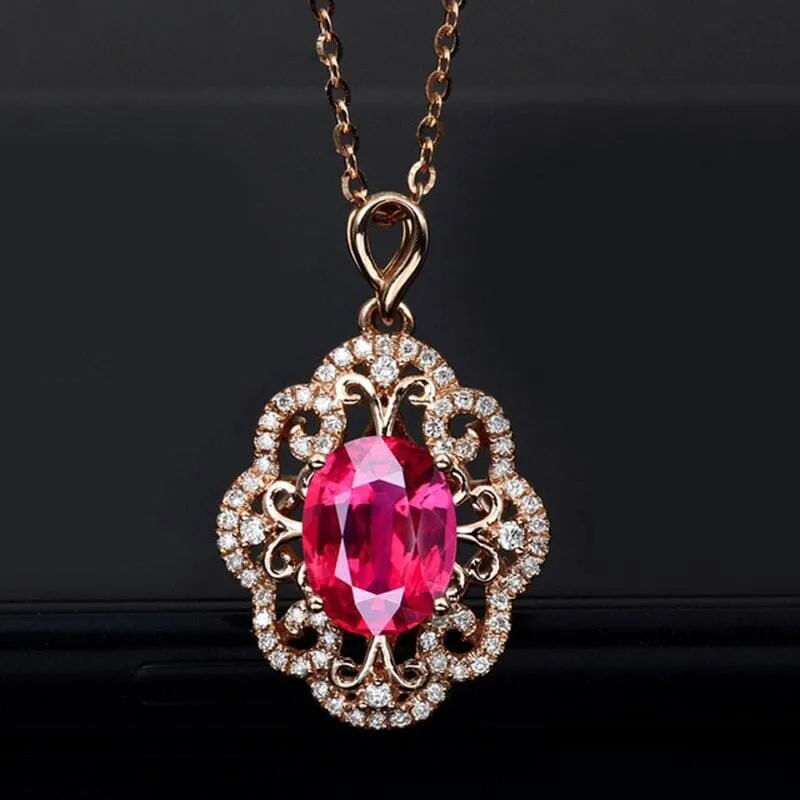 Luxury Ruby Gemstone Rose Gold Necklace - 925 Sterling Silver