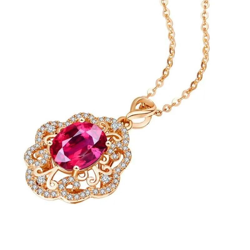 Luxury Ruby Gemstone Rose Gold Necklace - 925 Sterling Silver