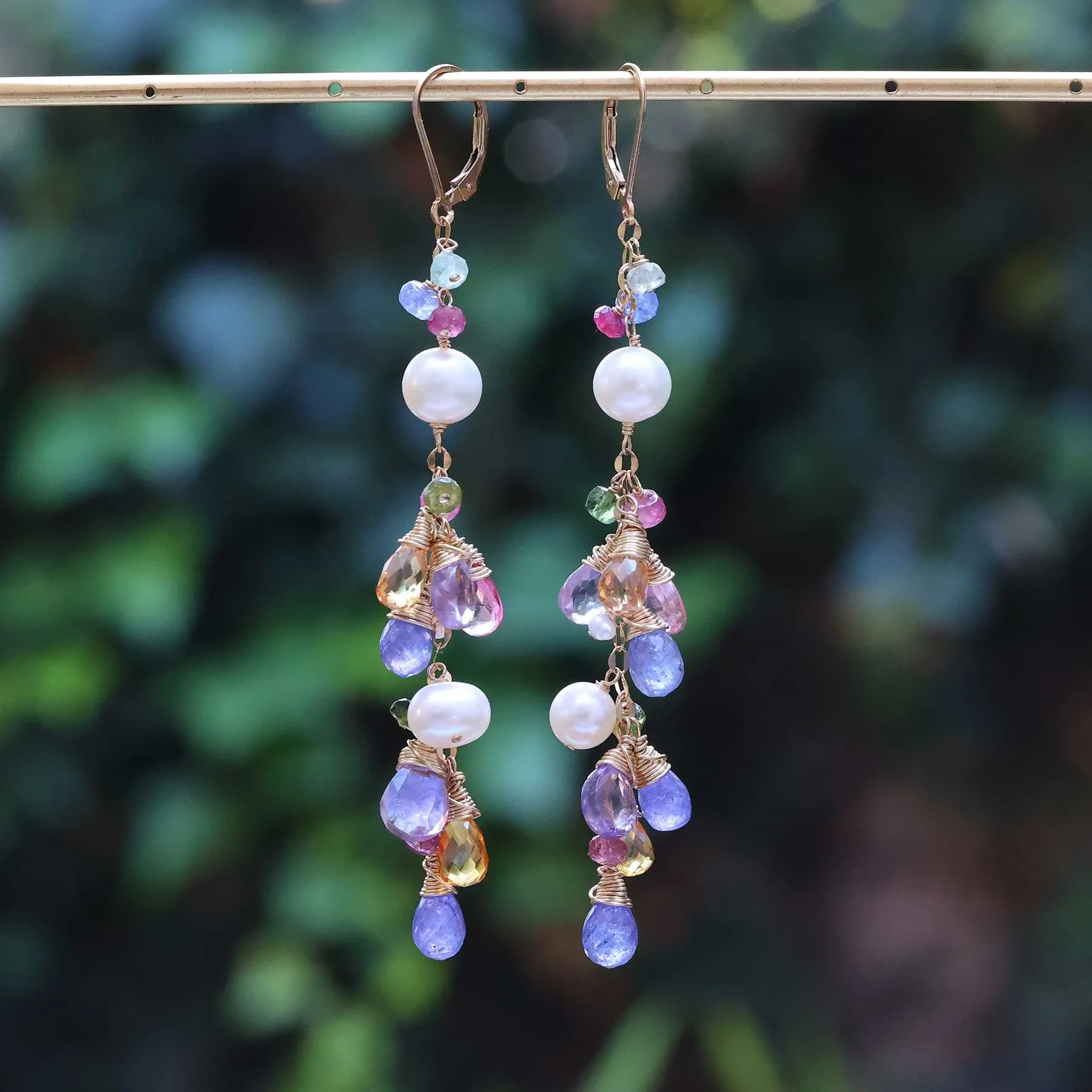 Margeaux - Multi Gemstone and Pearl Gold Cluster Earrings