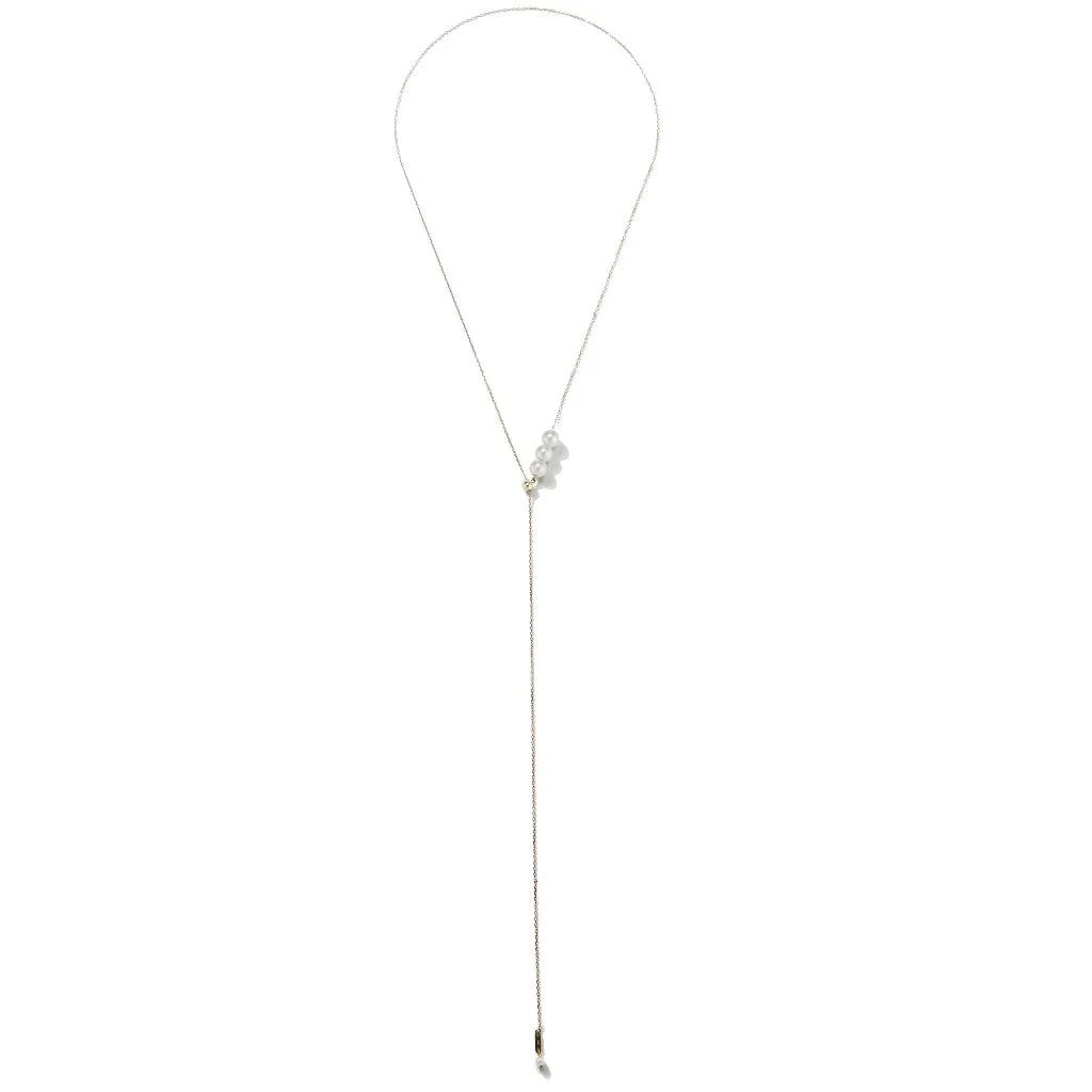 Mizuki Sea of Beauty Three Pearl Lariat Necklace in 14K Yellow gold