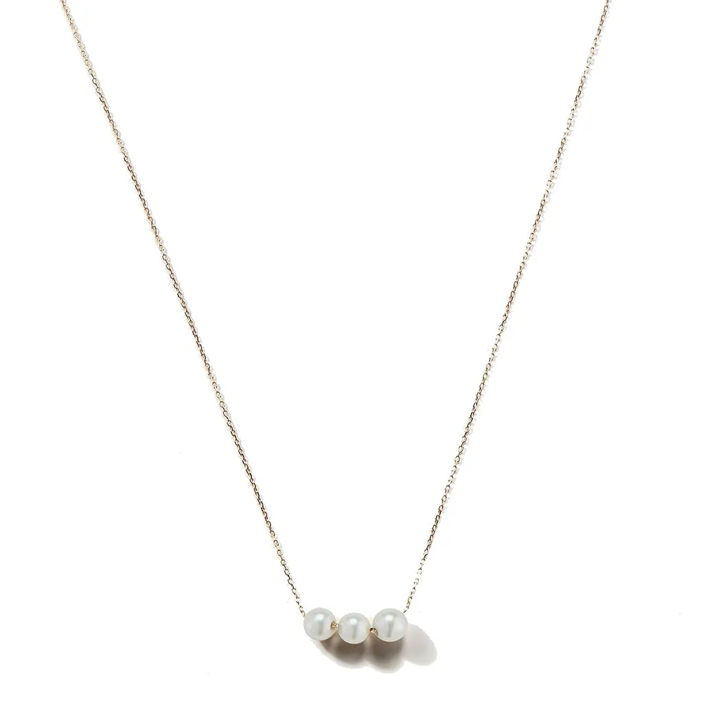 Mizuki Sea of Beauty Three Pearl Lariat Necklace in 14K Yellow gold