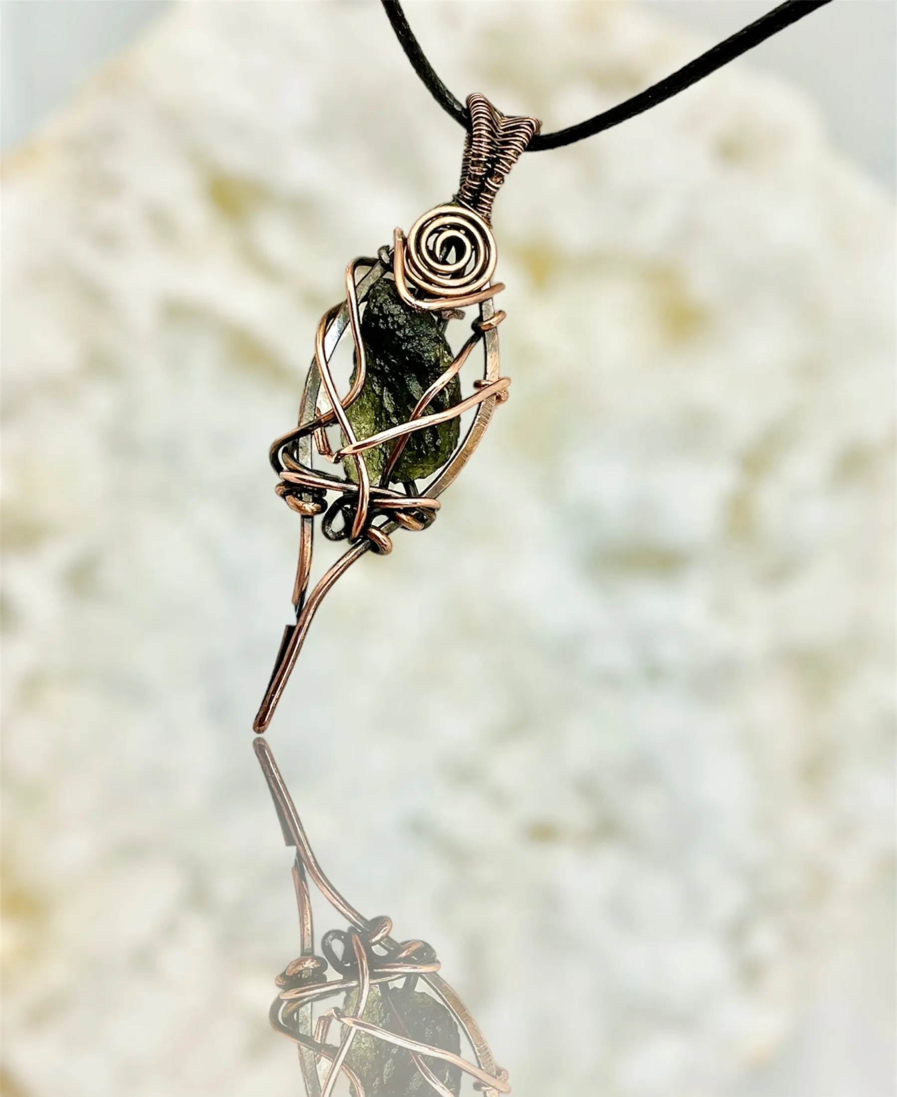 Moldavite Wire Wrapped Pendant