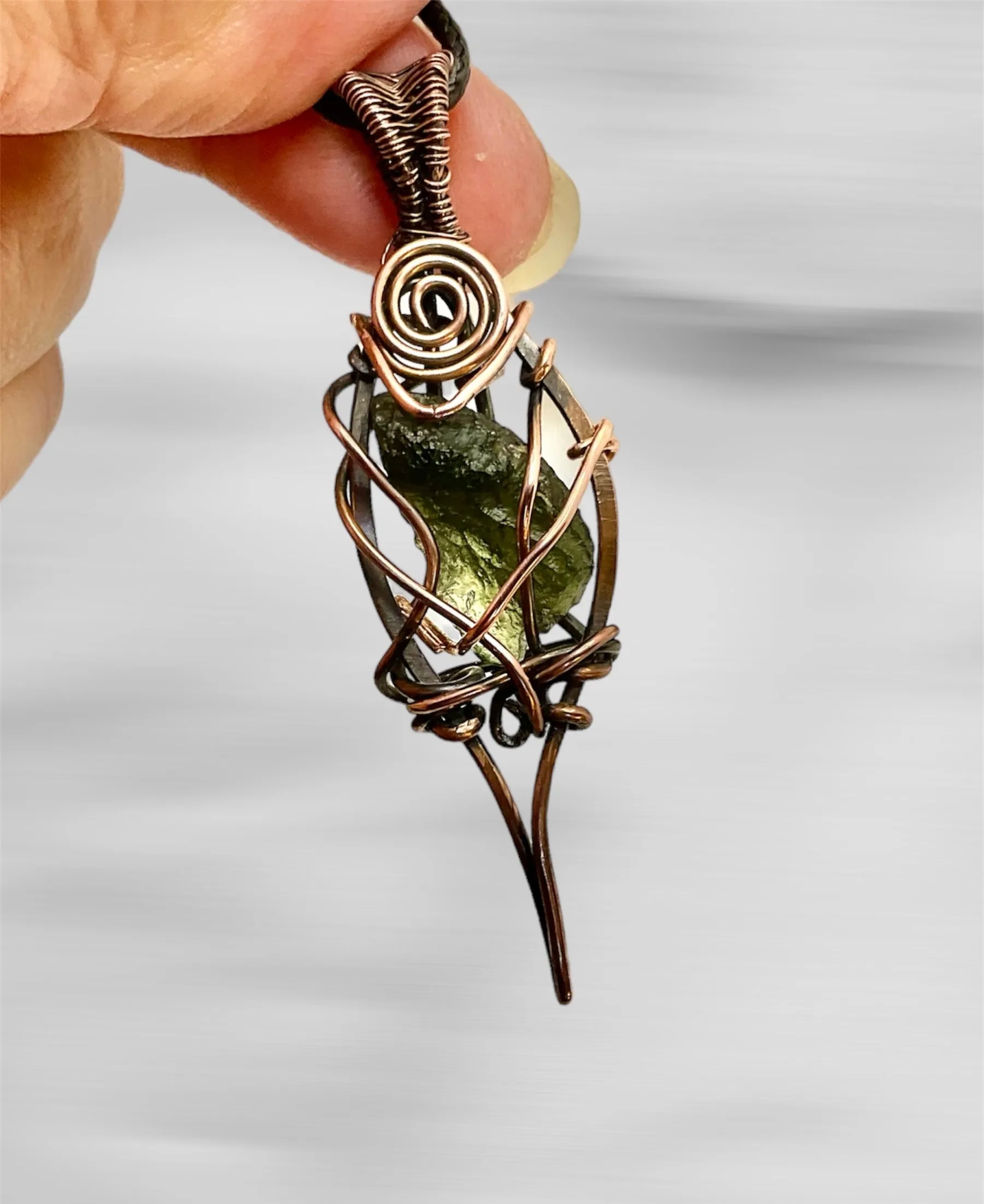 Moldavite Wire Wrapped Pendant