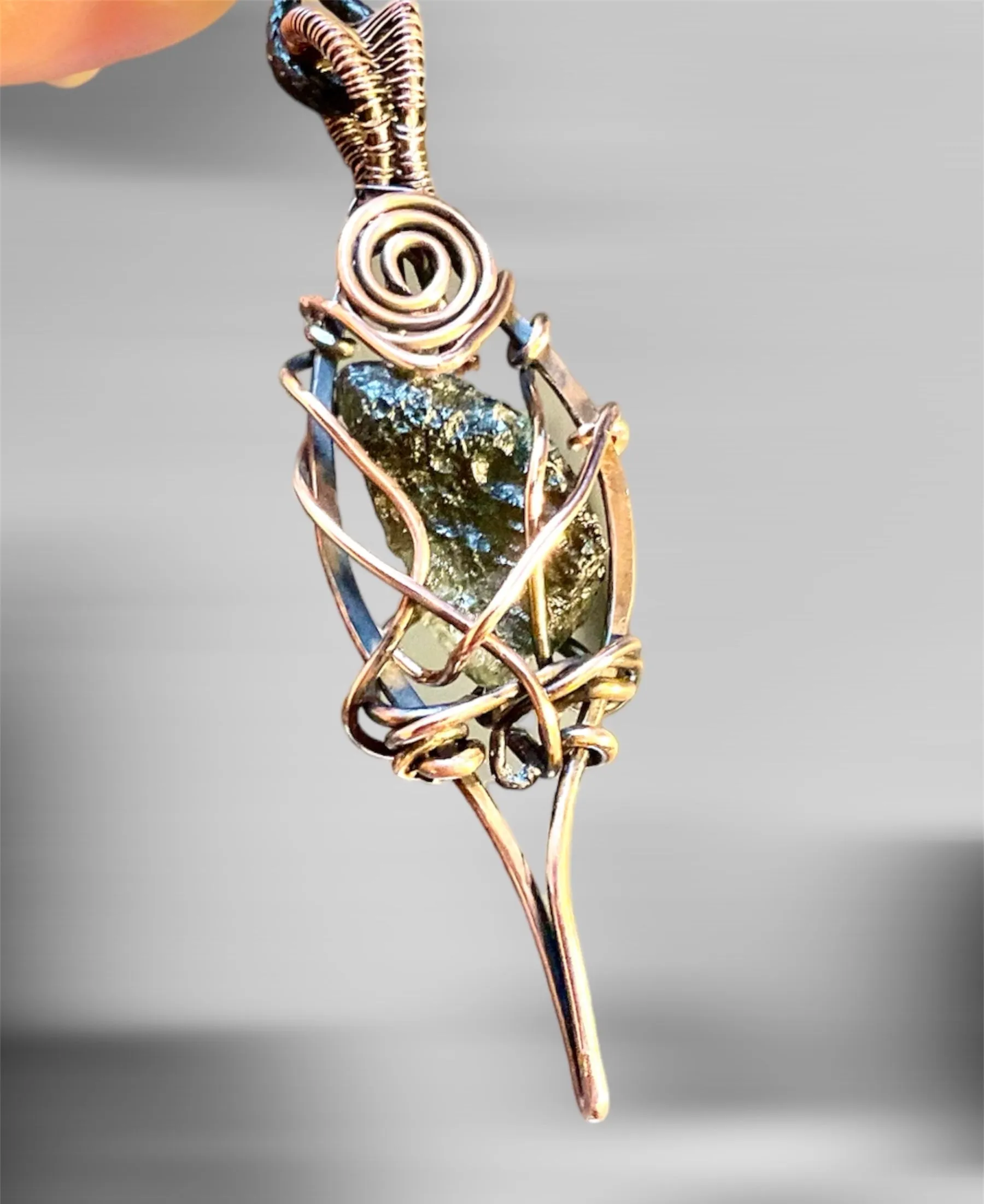 Moldavite Wire Wrapped Pendant