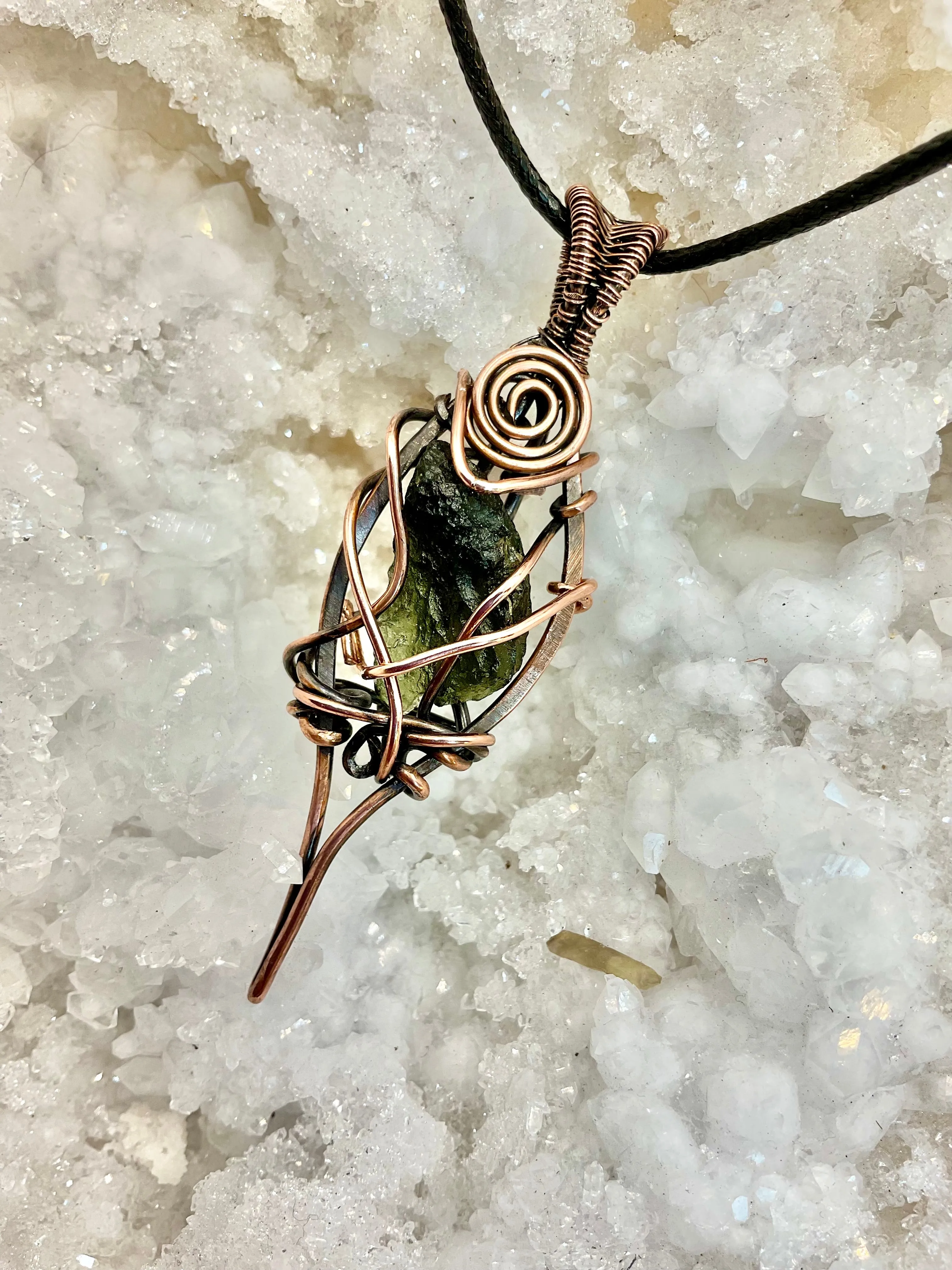 Moldavite Wire Wrapped Pendant